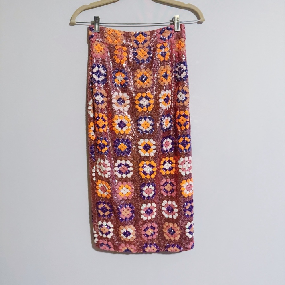 Dress the Population - Floral Sequin Mid Skirt